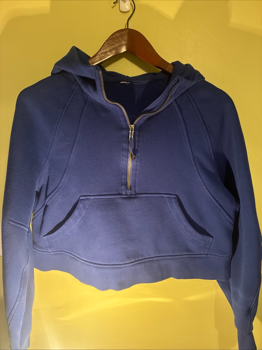 Cropped Half-Zip Hooded Sweater - Deep Blue size small